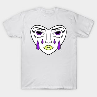 angry crying heart tattoo face with purple tears cute gift T-Shirt